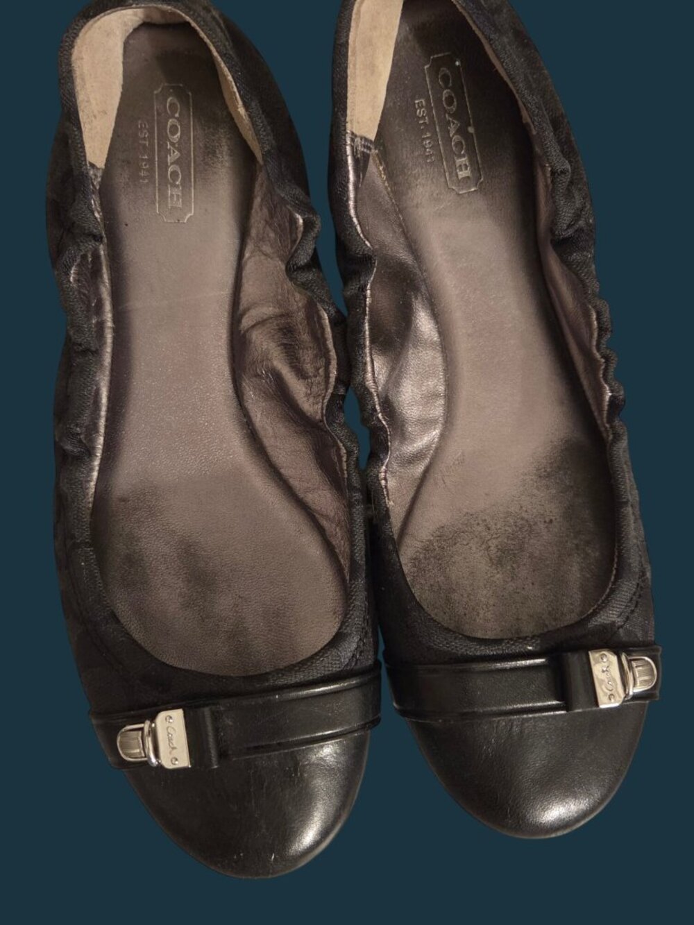 Coach Delphine Black Signature Jacquard Ballet Flats Cap Toe Hardware Size 8